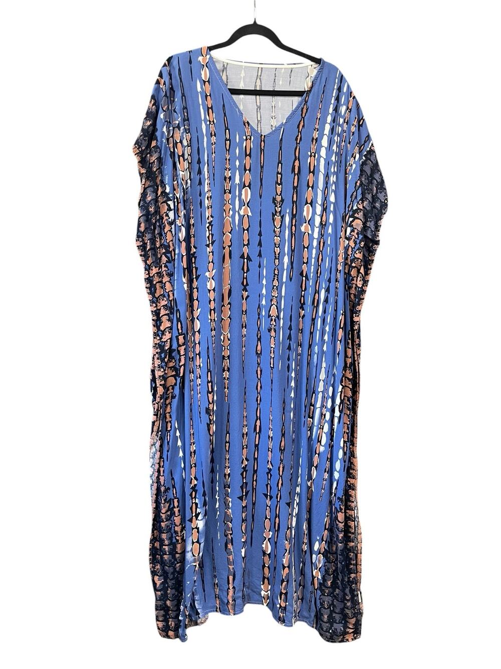 Coastal Resortwear Blue Patterned Flowy Caftan Lounger OS